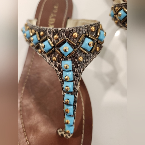 Prada Leather Snakeskin and Turquoise Sandals - Picture 10 of 13